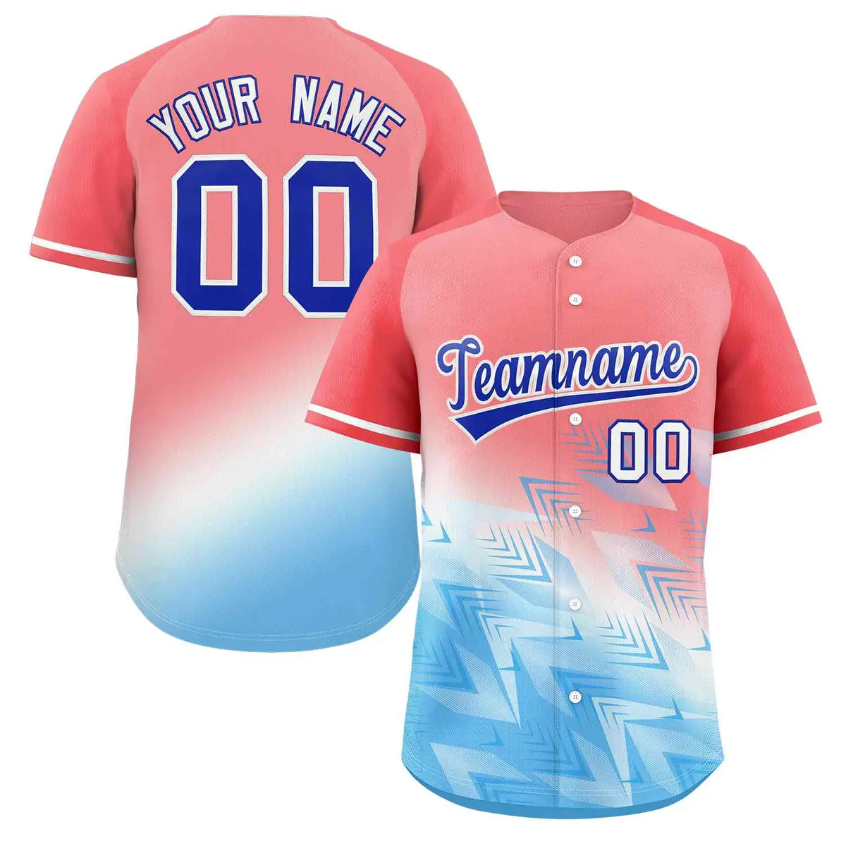 Light Red Light Blue Royal-White Gradient Baseball Jersey