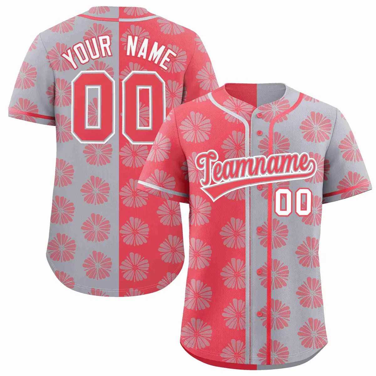 Light Red Light Gray Split Flower Graffiti Baseball Jersey