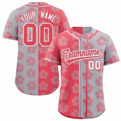 Light Red Light Gray Split Flower Graffiti Baseball Jersey 1