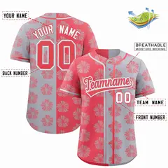 Light Red Light Gray Split Flower Graffiti Baseball Jersey 2