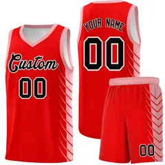 Light Red Light Pink Side Symmetrical Line Pattern Basketball Jersey 1