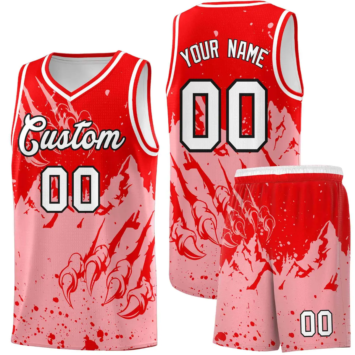Light Red Light Pink Snow Mountain Beast Pattern Basketball Jersey