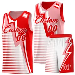 Light Red Light Pink White Gradient Lightning Stripe Reversible Basketball Jersey