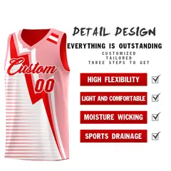 Light Red Light Pink White Gradient Lightning Stripe Reversible Basketball Jersey 3