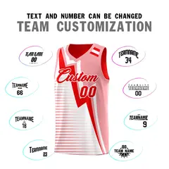 Light Red Light Pink White Gradient Lightning Stripe Reversible Basketball Jersey 4