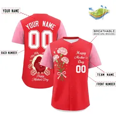 Light Red Light Pink White Mother's Day Baseball Jersey 2