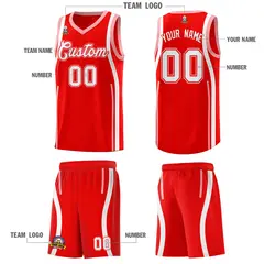 Light Red Light Pink-White Ribbon Pattern Basketball Kits 5