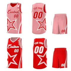 Light Red Light Pink White Star Series Reversible Basketball Jersey 2