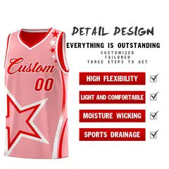 Light Red Light Pink White Star Series Reversible Basketball Jersey 3
