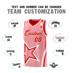 Light Red Light Pink White Star Series Reversible Basketball Jersey 4