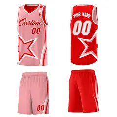 Light Red Light Pink White Star Series Reversible Basketball Jersey 5