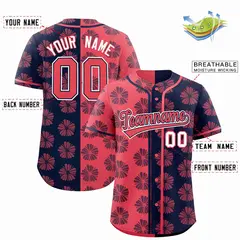 Light Red Navy Split Flower Graffiti Baseball Jersey 2