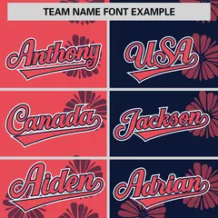 Light Red Navy Split Flower Graffiti Baseball Jersey 3