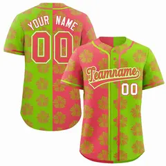 Light Red Neon Green Split Flower Graffiti Baseball Jersey 1