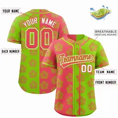 Light Red Neon Green Split Flower Graffiti Baseball Jersey 2