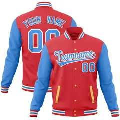 Light Red Powder Blue Varsity Raglan Sleeves Letterman Baseball Jacket 1