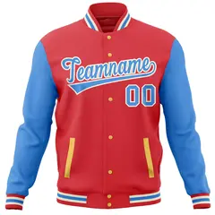 Light Red Powder Blue Varsity Raglan Sleeves Letterman Baseball Jacket 5