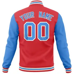 Light Red Powder Blue Varsity Raglan Sleeves Letterman Baseball Jacket 6