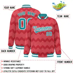 Light Red Ripple Color Block Full-Snap Varsity Letterman Jacket 2