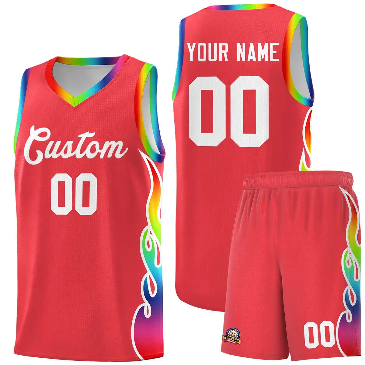 Light Red Side Flame Basketball Jersey for Teams
