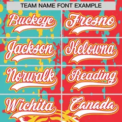 Light Red Teal Gold Full-Snap Tiger Graffiti Baseball Jersey 6
