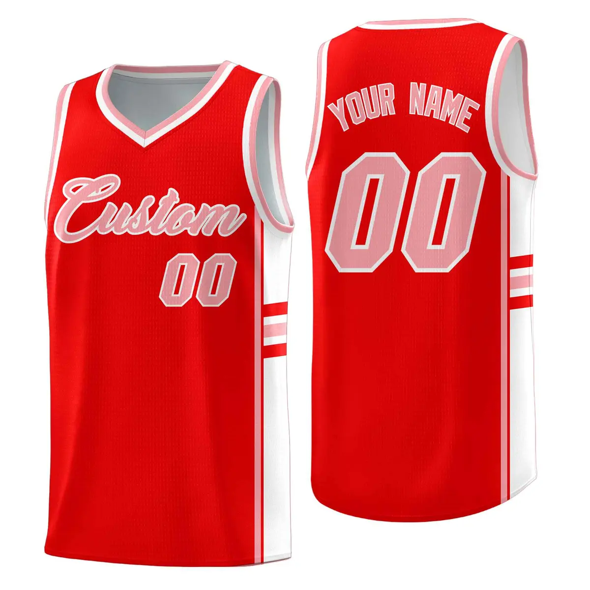 Light Red White Color Block Varsity Basketball Jersey