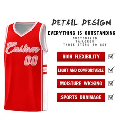 Light Red White Color Block Varsity Basketball Jersey 2