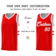Light Red White Color Block Varsity Basketball Jersey 3