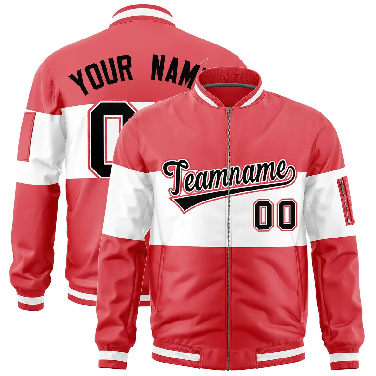 Light Red White Color Block Varsity Letterman Bomber Jacket