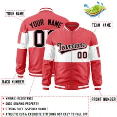 Light Red White Color Block Varsity Letterman Bomber Jacket 2