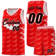 Light Red White Halloween Bat Pattern Basketball Jersey 1