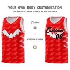 Light Red White Halloween Bat Pattern Basketball Jersey 3
