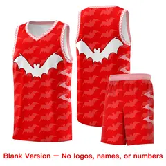 Light Red White Halloween Bat Pattern Basketball Jersey 7