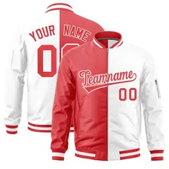 Light Red White Varsity Full-Zip Letterman Bomber Jacket