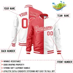 Light Red White Varsity Full-Zip Letterman Bomber Jacket 2