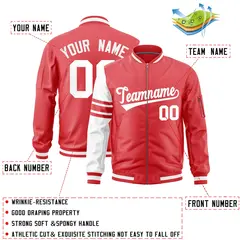 Light Red White Varsity Full-Zip Raglan Stripe Letterman Bomber Jacket 2