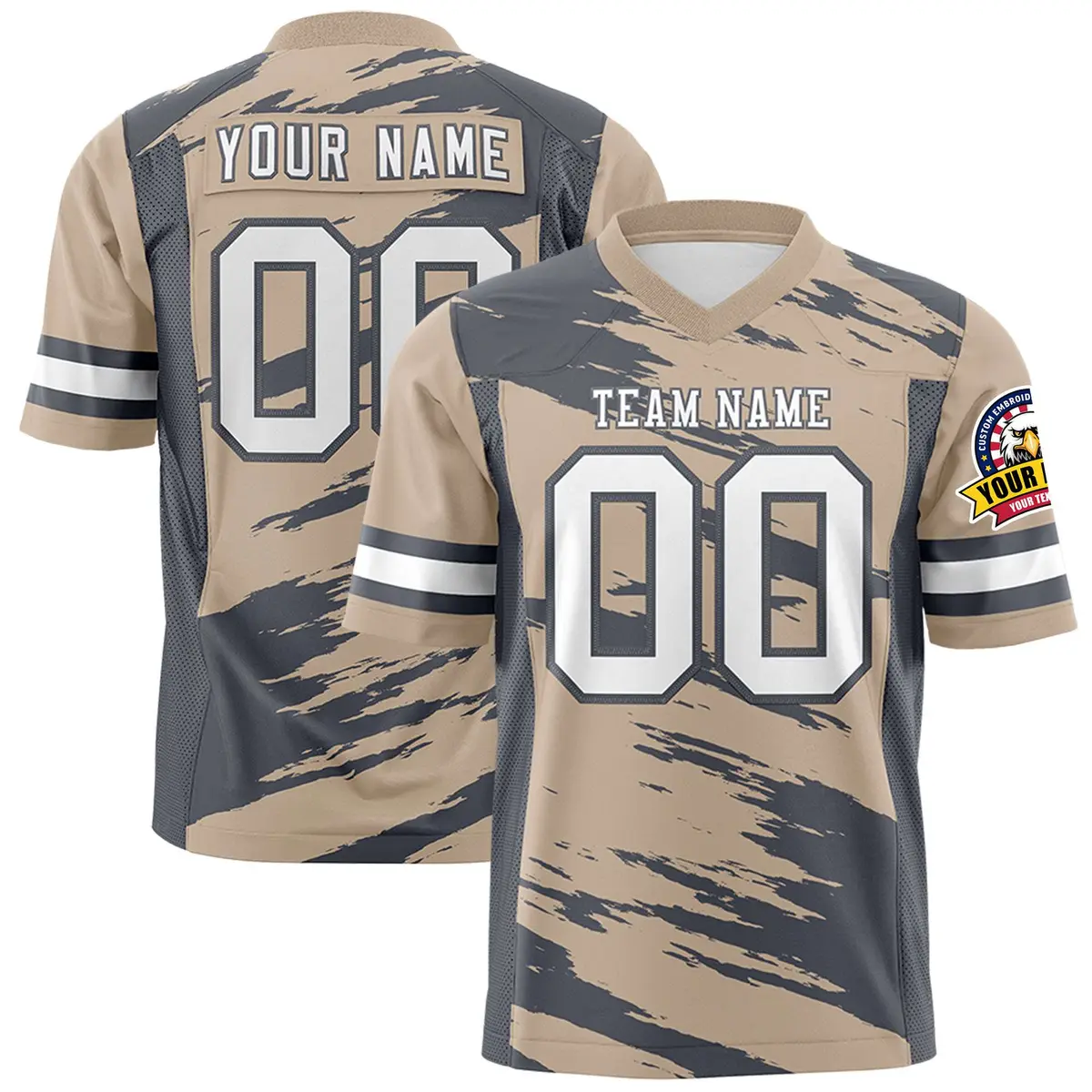 Light Tea Brown Dark Gray Scratch Pattern Football Jersey