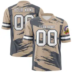 Light Tea Brown Dark Gray Scratch Pattern Football Jersey 1