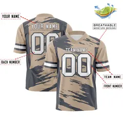 Light Tea Brown Dark Gray Scratch Pattern Football Jersey 2