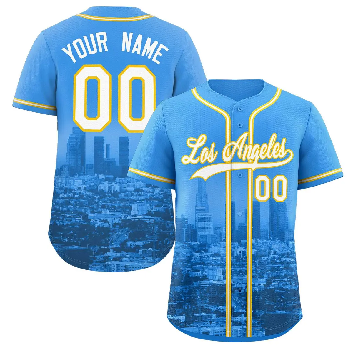 Los Angeles Skyline Baseball Jersey Powder Blue White-Yellow