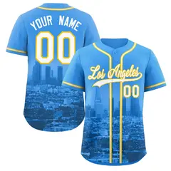 Los Angeles Skyline Baseball Jersey Powder Blue White-Yellow 1