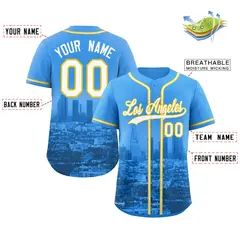 Los Angeles Skyline Baseball Jersey Powder Blue White-Yellow 2