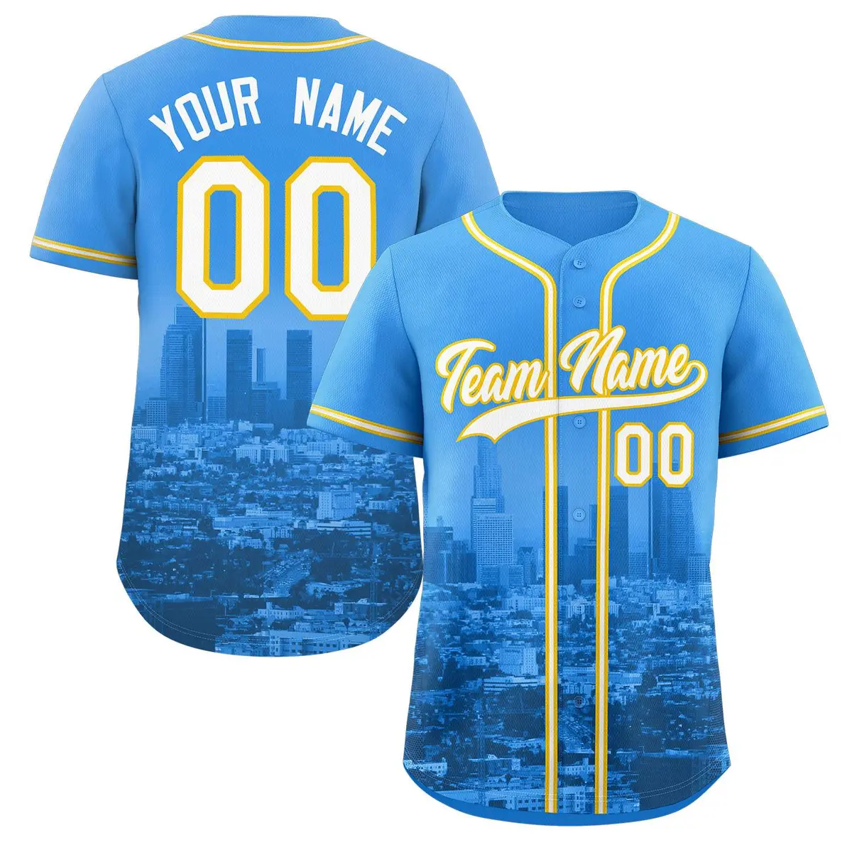 Los Angeles Skyline Baseball Jersey Powder Blue White-Yellow