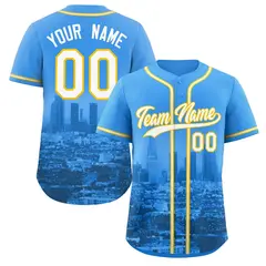 Los Angeles Skyline Baseball Jersey Powder Blue White-Yellow 1