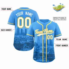 Los Angeles Skyline Baseball Jersey Powder Blue White-Yellow 2