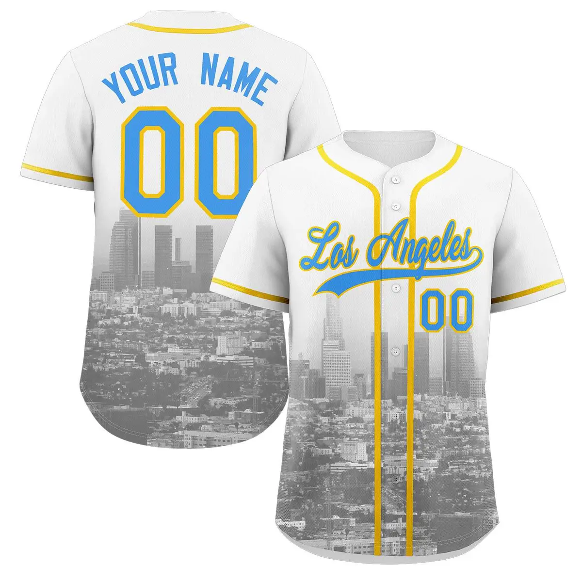 Los Angeles Skyline Baseball Jersey White Powder Blue-Yellow