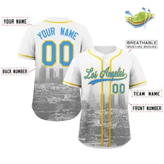 Los Angeles Skyline Baseball Jersey White Powder Blue-Yellow 2