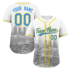 Los Angeles Skyline Baseball Jersey White Powder Blue-Yellow 1