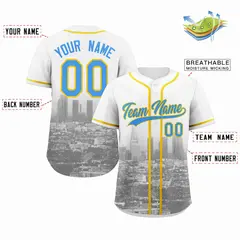 Los Angeles Skyline Baseball Jersey White Powder Blue-Yellow 2