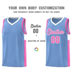 Lt Blue Pink White Two-Tone Side Classic Basketball Jersey 3